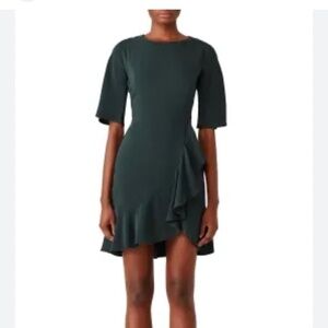 Amanda Uprichard Dress Ruffle Faux Wrap Hunter Green Mini Length Occasion Dress